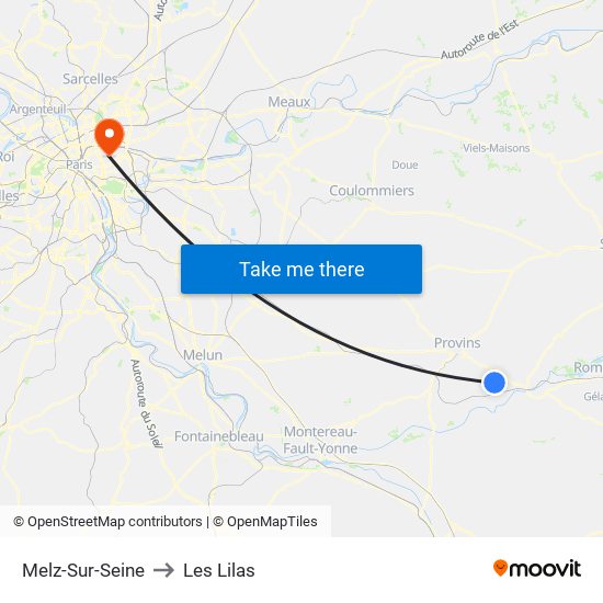 Melz-Sur-Seine to Les Lilas map