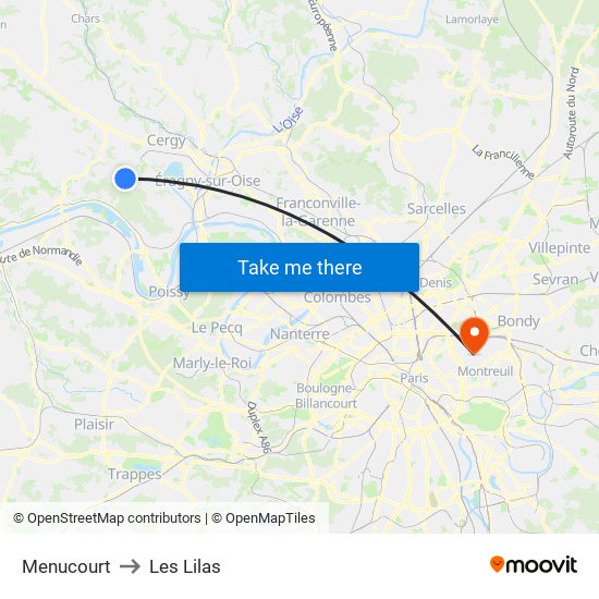 Menucourt to Les Lilas map