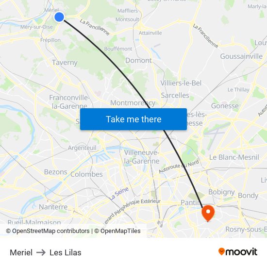 Meriel to Les Lilas map