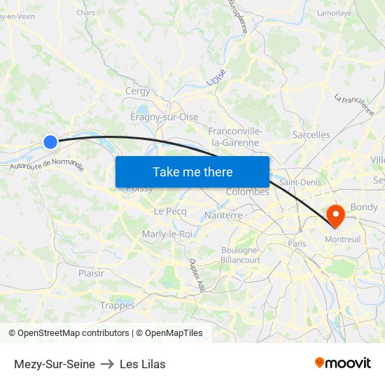 Mezy-Sur-Seine to Les Lilas map