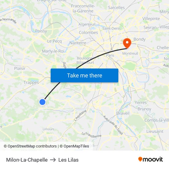 Milon-La-Chapelle to Les Lilas map