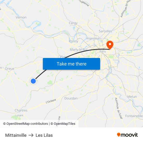 Mittainville to Les Lilas map