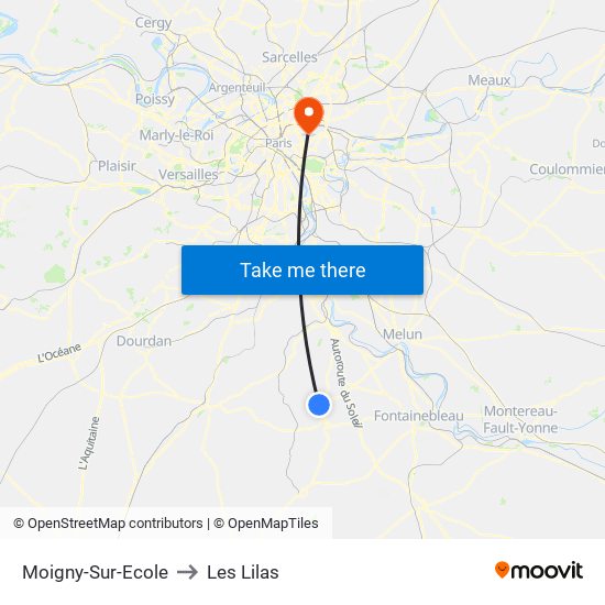 Moigny-Sur-Ecole to Les Lilas map