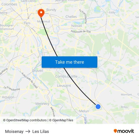 Moisenay to Les Lilas map