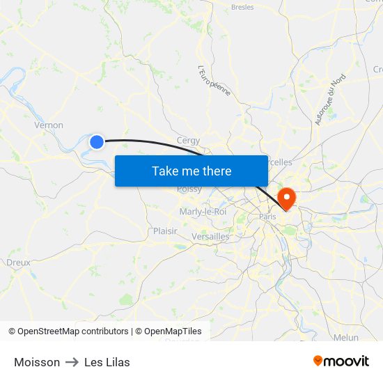 Moisson to Les Lilas map