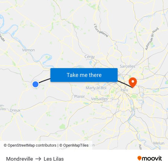Mondreville to Les Lilas map