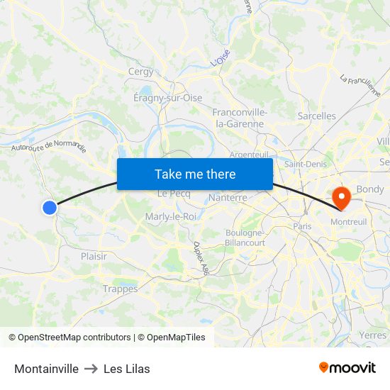 Montainville to Les Lilas map
