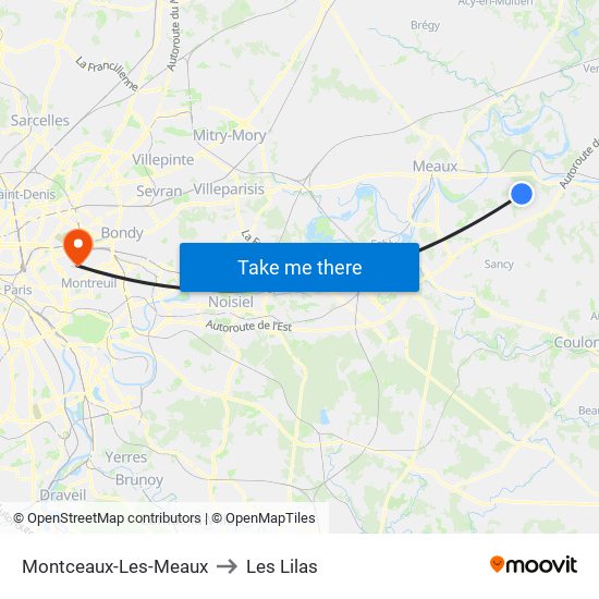 Montceaux-Les-Meaux to Les Lilas map