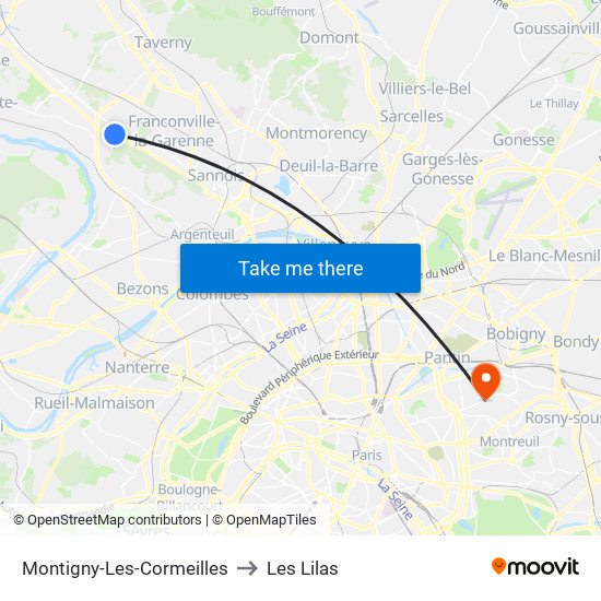 Montigny-Les-Cormeilles to Les Lilas map