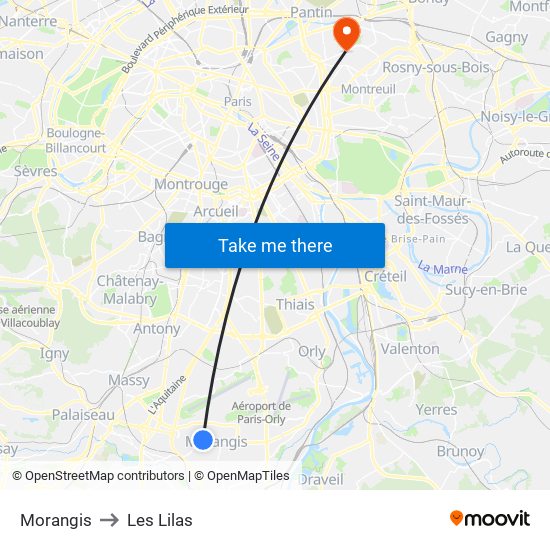 Morangis to Les Lilas map