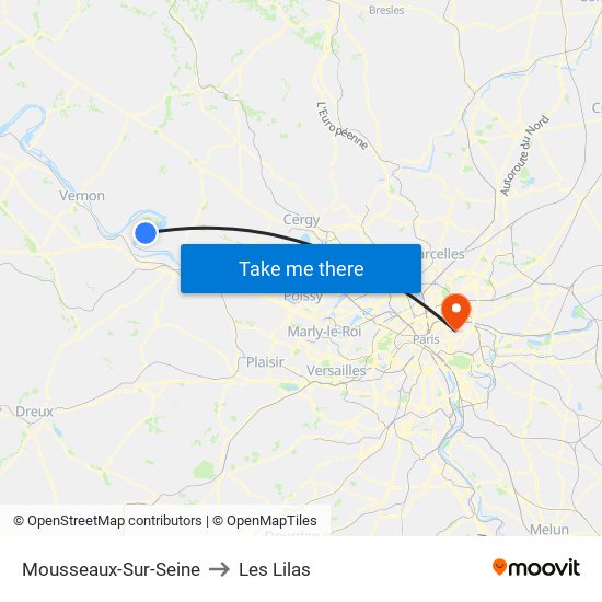Mousseaux-Sur-Seine to Les Lilas map