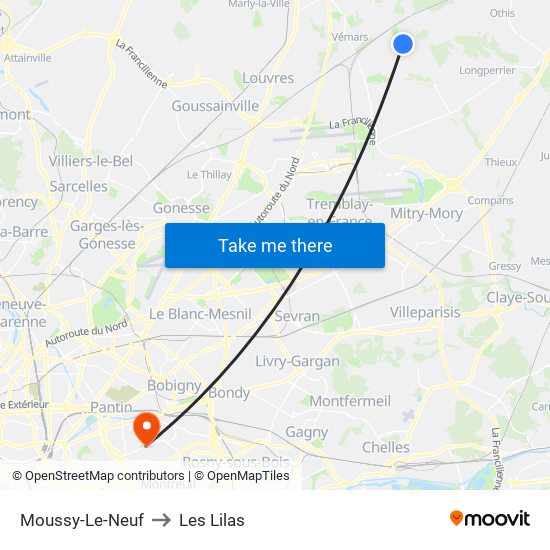Moussy-Le-Neuf to Les Lilas map