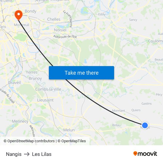 Nangis to Les Lilas map