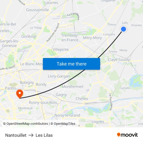 Nantouillet to Les Lilas map
