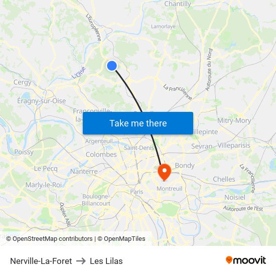 Nerville-La-Foret to Les Lilas map