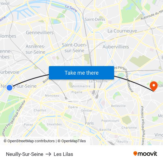 Neuilly-Sur-Seine to Les Lilas map