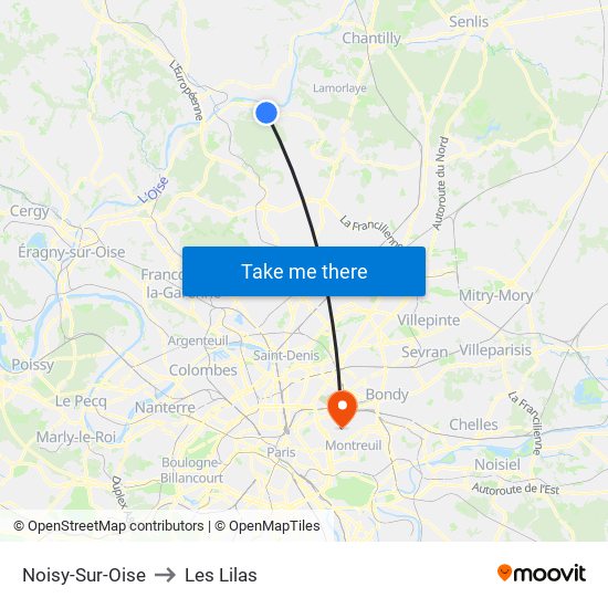 Noisy-Sur-Oise to Les Lilas map
