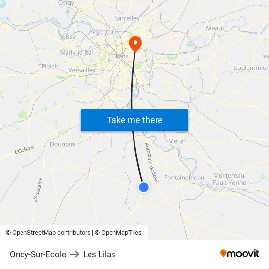 Oncy-Sur-Ecole to Les Lilas map