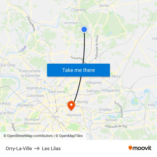 Orry-La-Ville to Les Lilas map