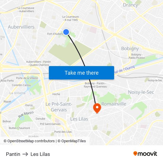 Pantin to Les Lilas map
