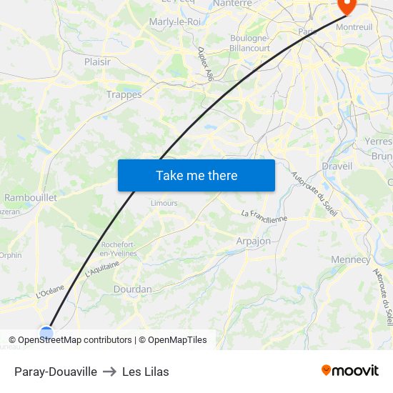 Paray-Douaville to Les Lilas map