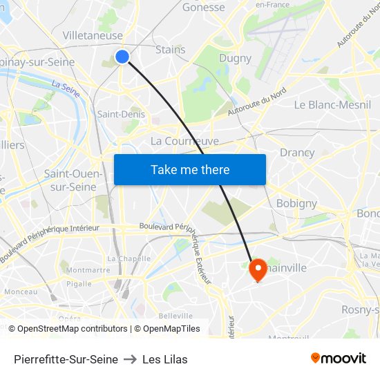 Pierrefitte-Sur-Seine to Les Lilas map