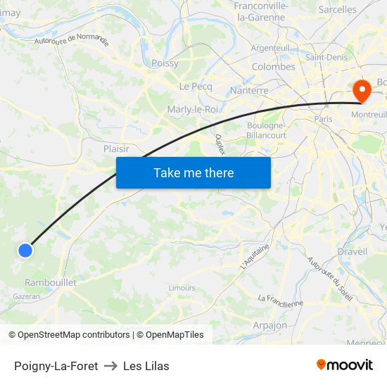 Poigny-La-Foret to Les Lilas map