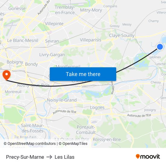 Precy-Sur-Marne to Les Lilas map
