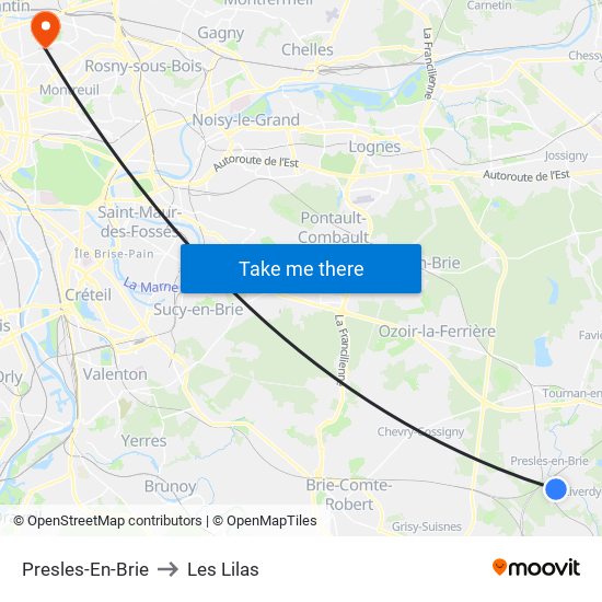 Presles-En-Brie to Les Lilas map