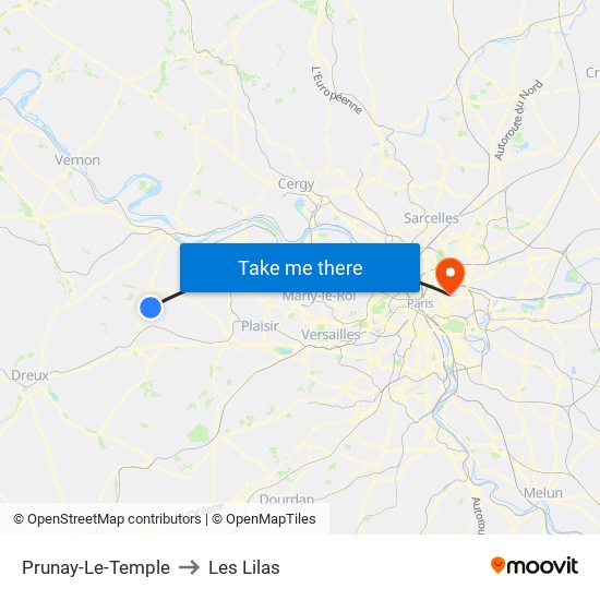 Prunay-Le-Temple to Les Lilas map