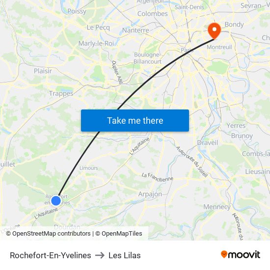 Rochefort-En-Yvelines to Les Lilas map