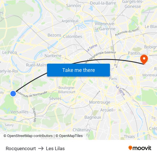Rocquencourt to Les Lilas map