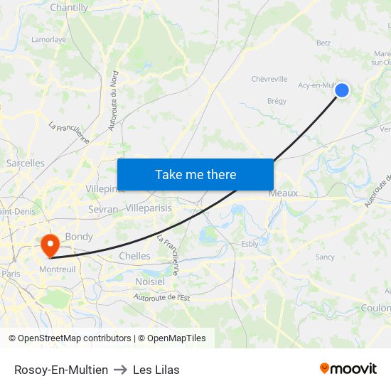 Rosoy-En-Multien to Les Lilas map