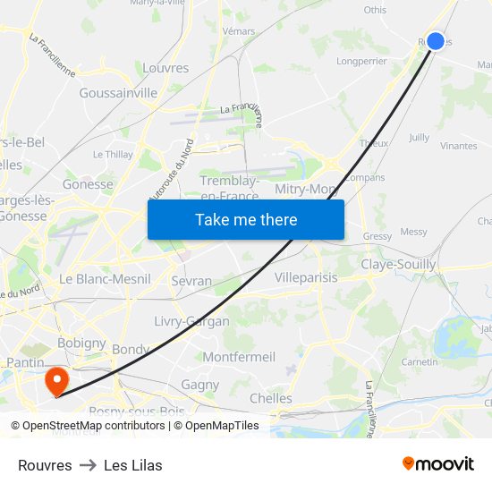 Rouvres to Les Lilas map