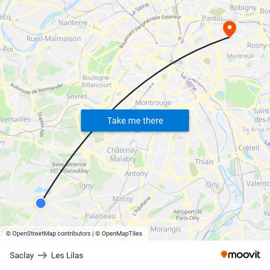 Saclay to Les Lilas map