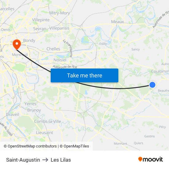 Saint-Augustin to Les Lilas map