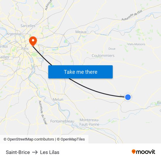Saint-Brice to Les Lilas map