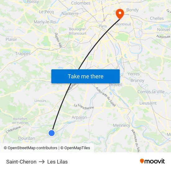 Saint-Cheron to Les Lilas map
