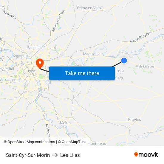 Saint-Cyr-Sur-Morin to Les Lilas map