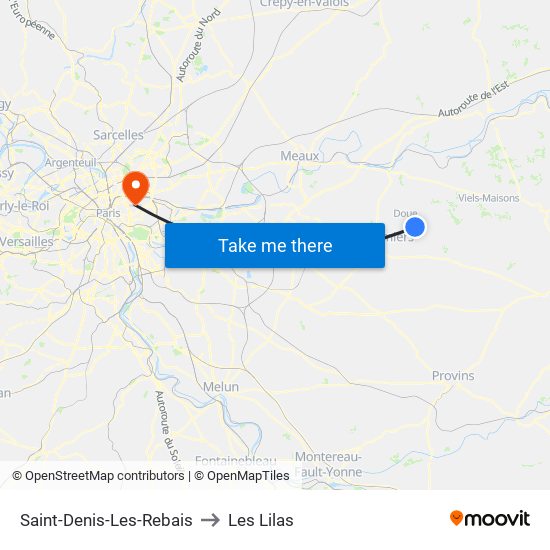 Saint-Denis-Les-Rebais to Les Lilas map