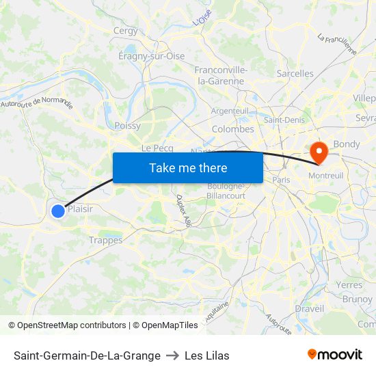 Saint-Germain-De-La-Grange to Les Lilas map