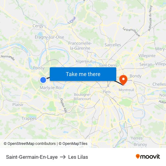 Saint-Germain-En-Laye to Les Lilas map
