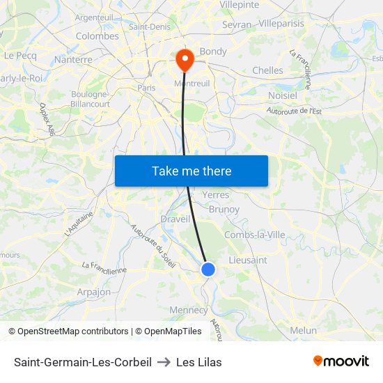 Saint-Germain-Les-Corbeil to Les Lilas map