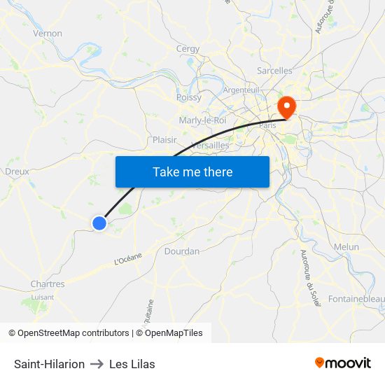 Saint-Hilarion to Les Lilas map