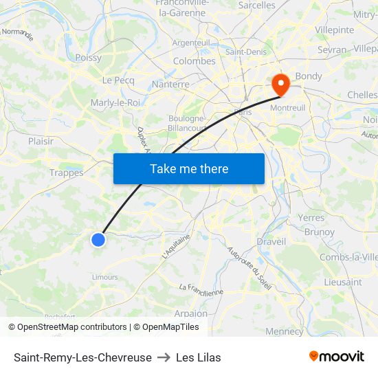 Saint-Remy-Les-Chevreuse to Les Lilas map