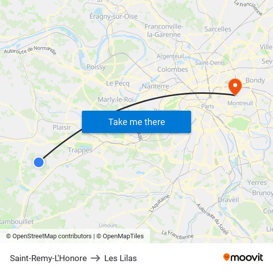 Saint-Remy-L'Honore to Les Lilas map