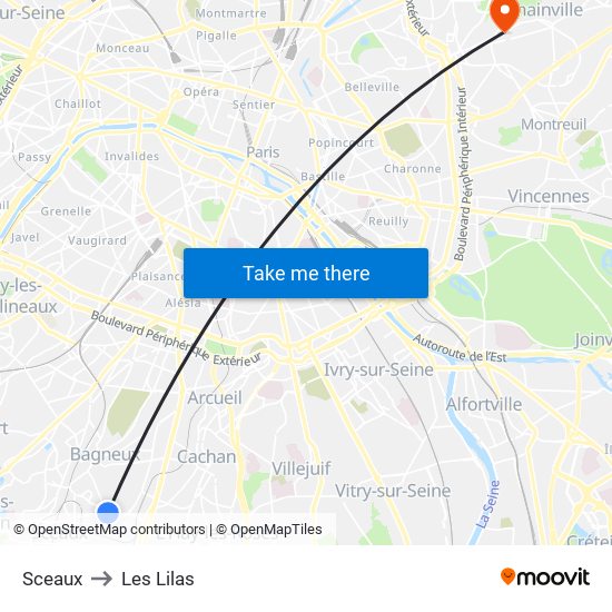 Sceaux to Les Lilas map