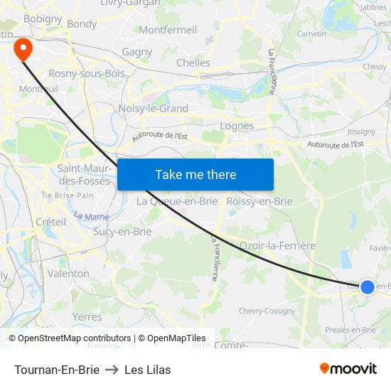 Tournan-En-Brie to Les Lilas map