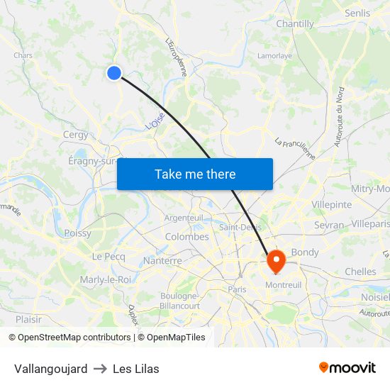 Vallangoujard to Les Lilas map