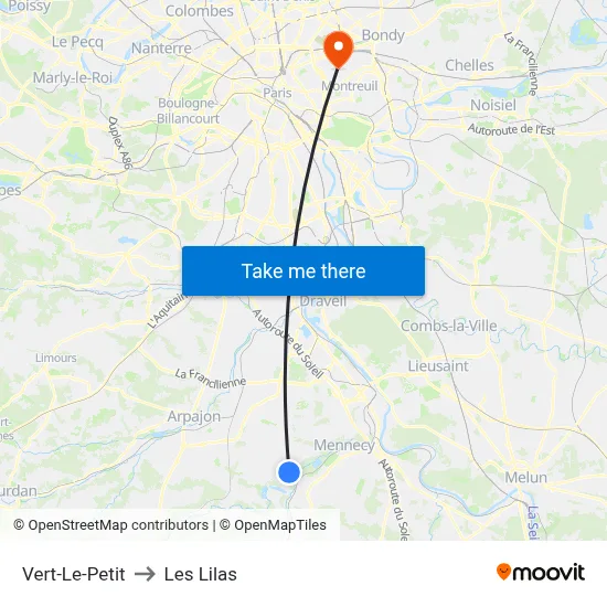 Vert-Le-Petit to Les Lilas map